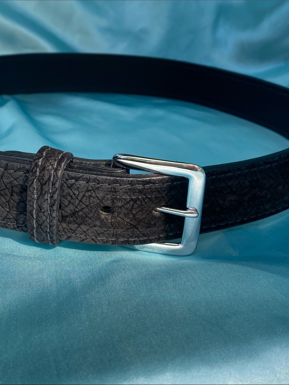 Yoder Leather Company Men's Black Exotic Hippo Leather Belt with Silver Buckle